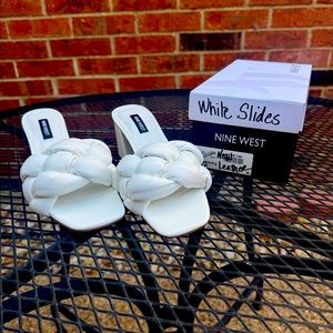 Nine West White Gotit 3 Open Toe Block Heel Sandals Size 7.5 M